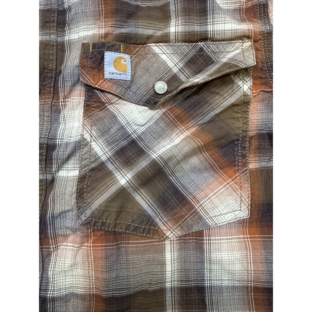 Carhartt 104143 Mens Bozeman Long Sleeve Brown Plaid Shirt Pearl Snap Size Small - Picture 3 of 5